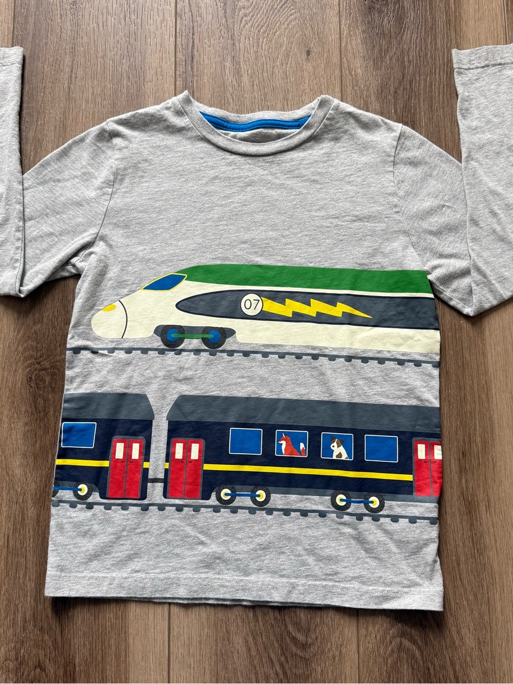 Mini Boden Gray Kids Train Graphic Long Sleeve Shirt 8/9y